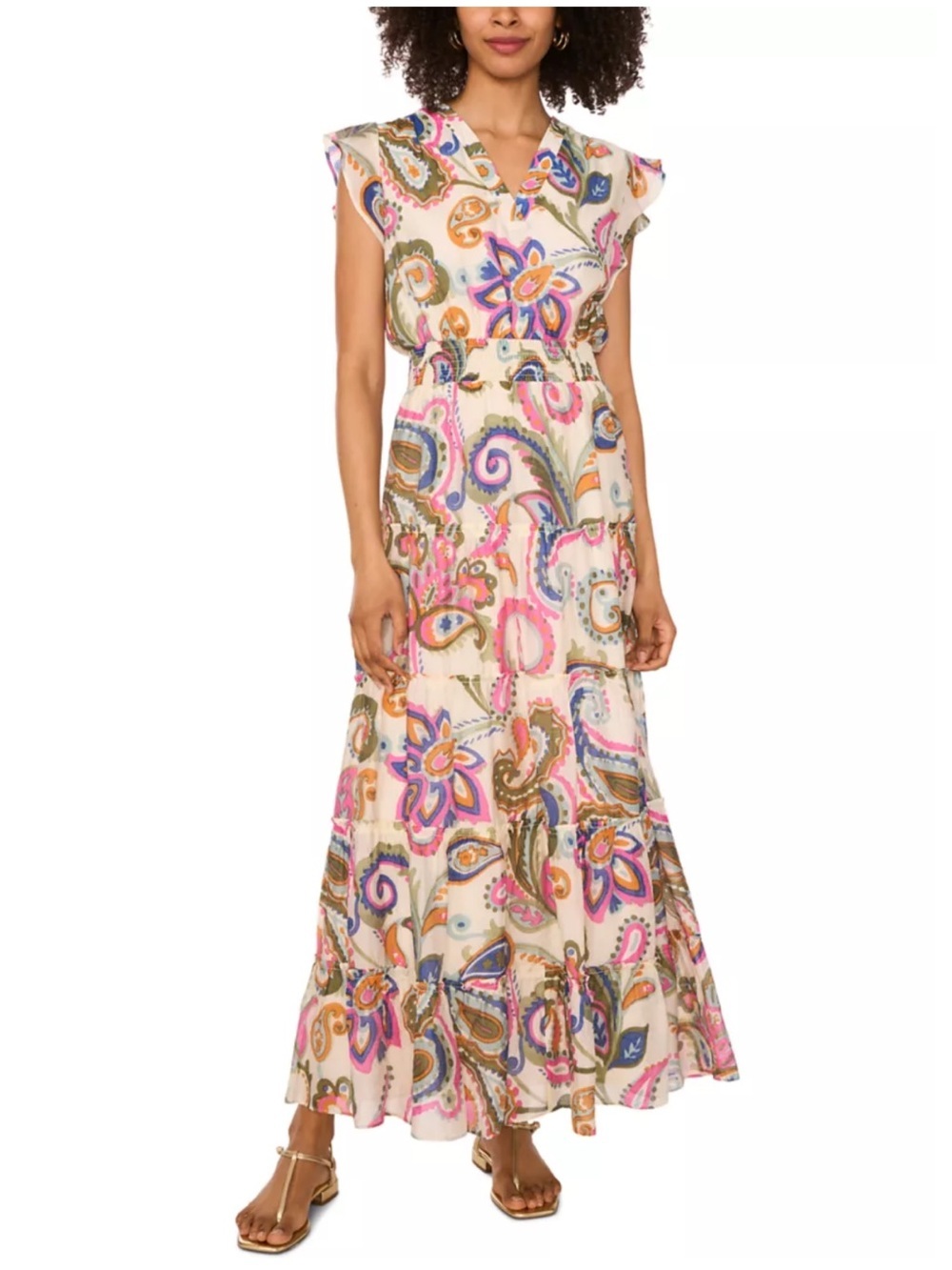 Vince Camuto Flutter Sleeve Printed Maxi Dress